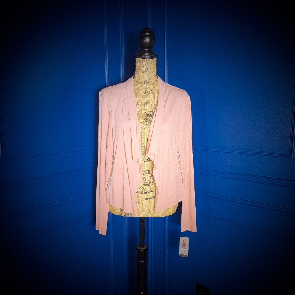 New! Sofia Jeans Pink Open Front Drapey Moto Jacket - Small